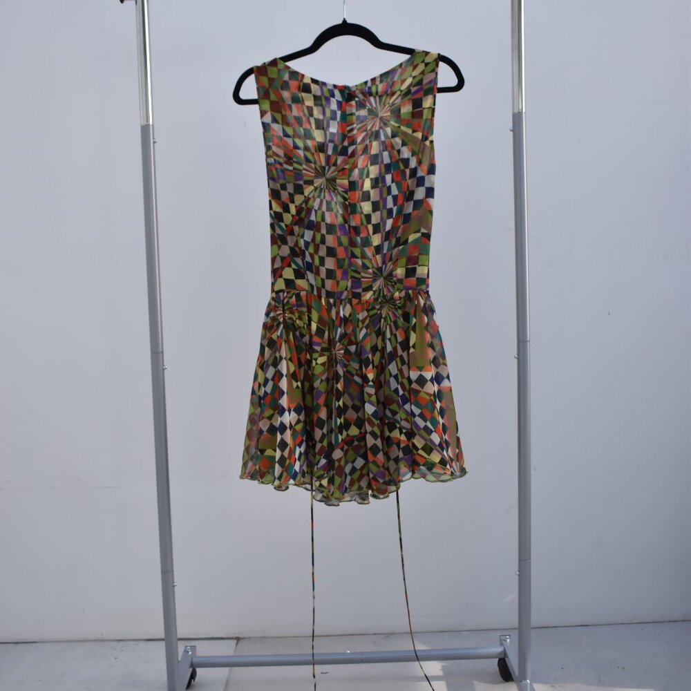 Zoni Kaleidoscope Print Mini Dress – Draped Bust & Flowy Skirt, Size 40 - Picture 2 of 3